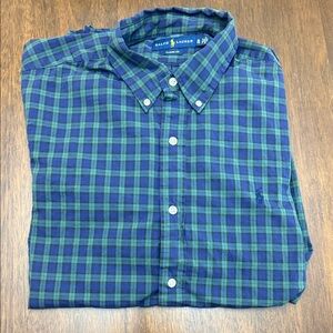 Ralph Lauren Men's Checkered Shirt in Blue and Green 100% Cotton- XL